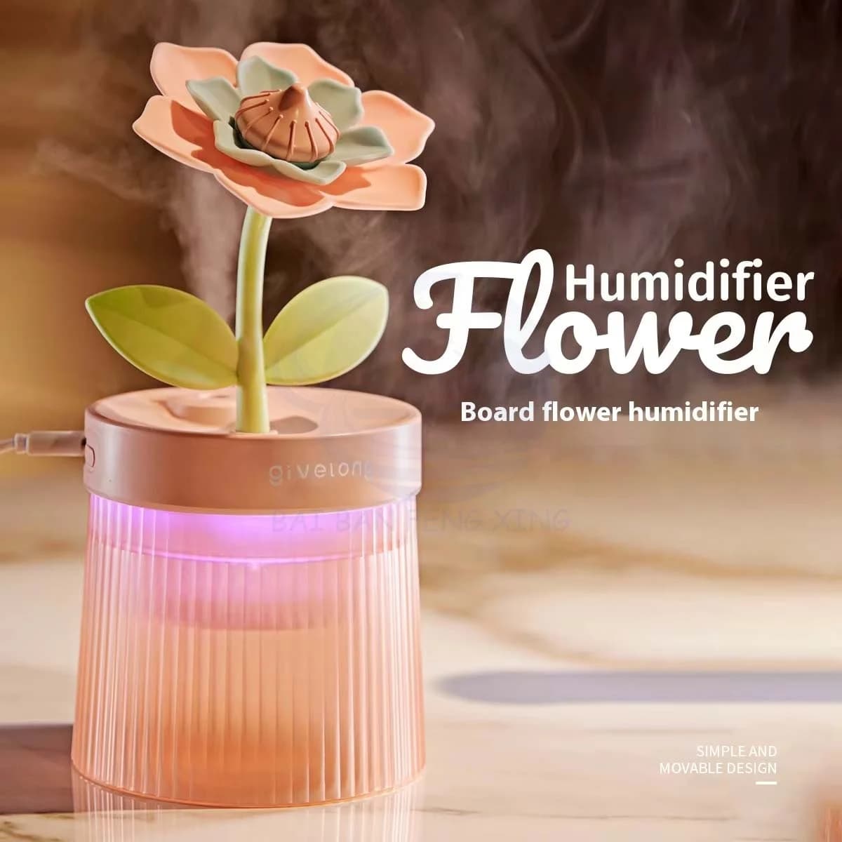 花朵空气加湿器 小型喷雾补水 家用卧室桌面便携车载 USB 香薰机 6