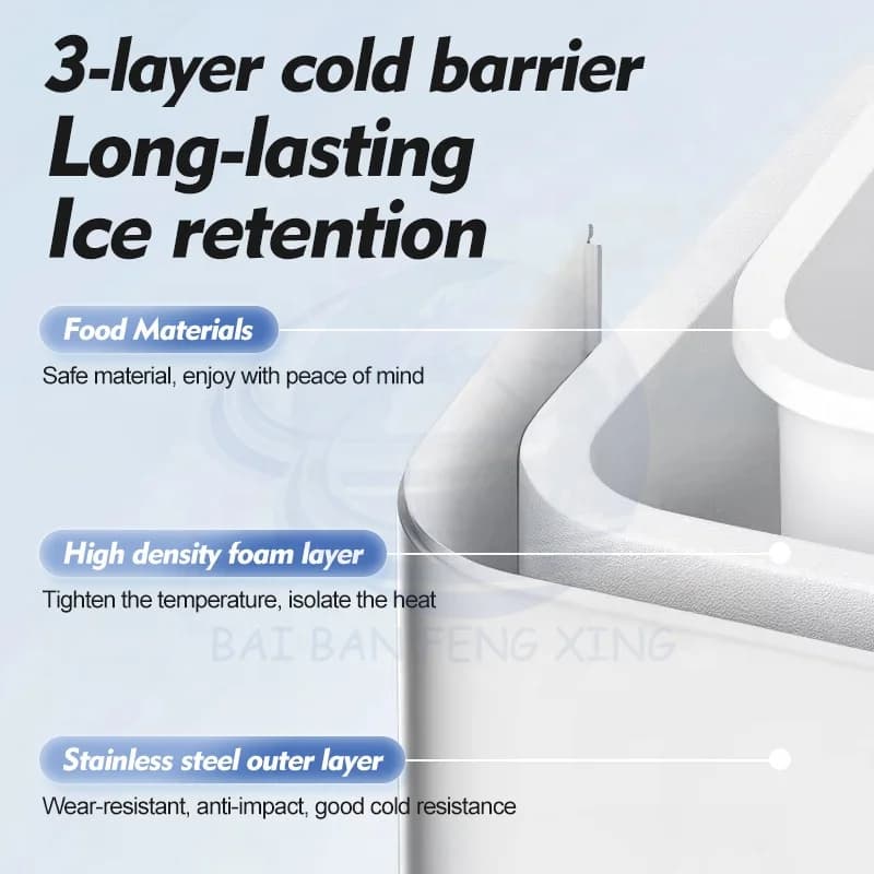 Removable Handle Design Ice Maker 3 Layers of Insulation for Long-lasting Ice Retention Large Ice Storage Capacity 7