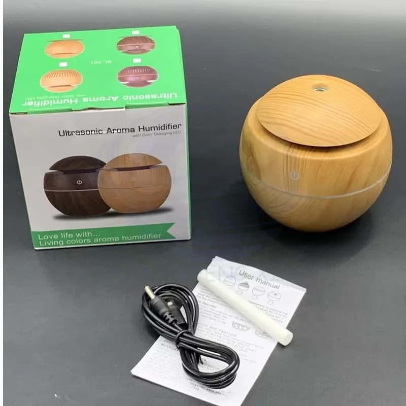 创意圆形喷雾蘑菇加湿器 静音USB空气加湿器 香薰氛围灯木纹加湿器 7