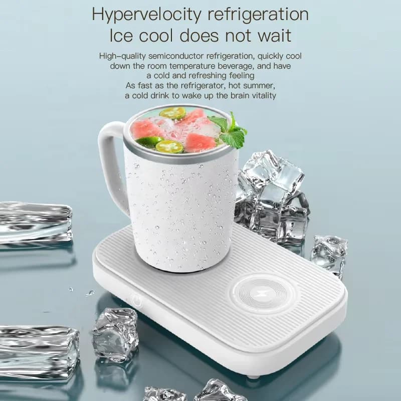 Black 3-in-1 Cup Heating Cooling Pad Smart Coffee Warmer/Chiller with 15W Wireless Phone Charger for Home Work 3