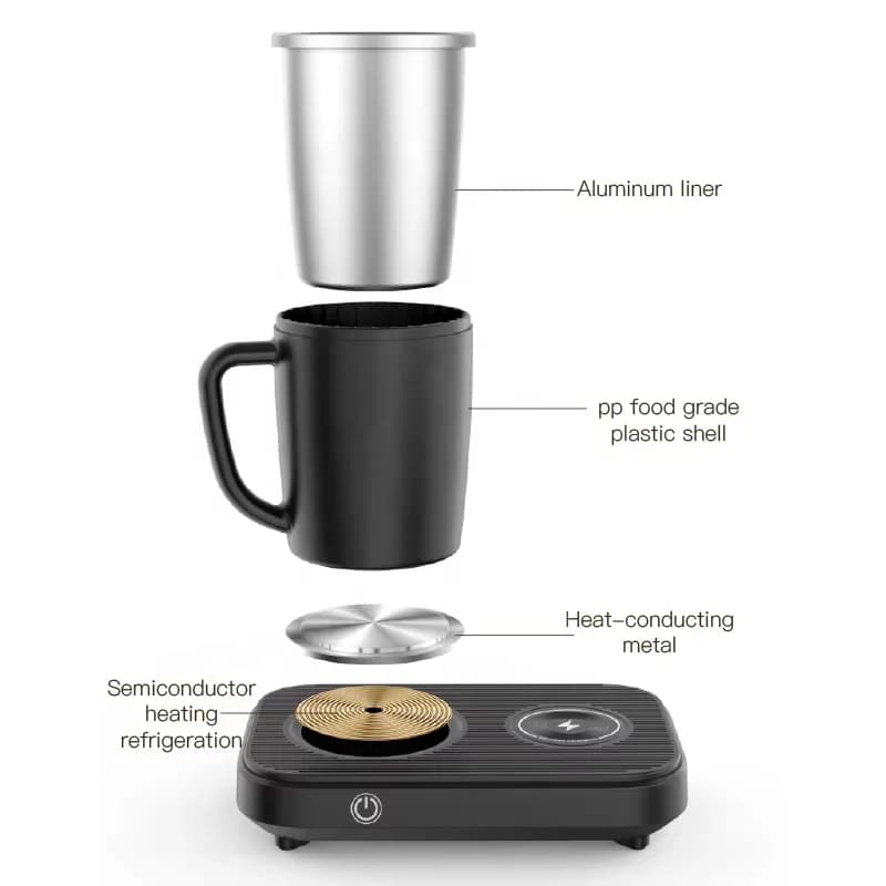 Black 3-in-1 Cup Heating Cooling Pad Smart Coffee Warmer/Chiller with 15W Wireless Phone Charger for Home Work 5
