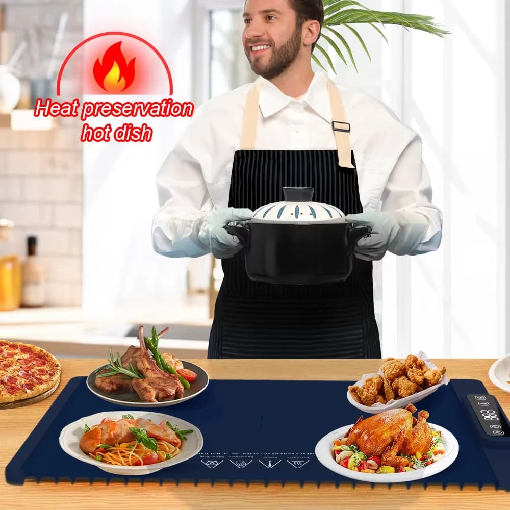 柔性可卷曲硅胶食物保温器 智能家居派对多功能折叠食物保温器 加热保温食物托盘 7