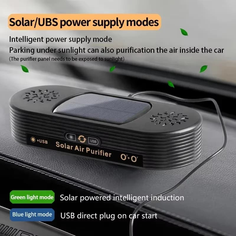 Solar Charging Air Purifier for Car 2-in-1 Solar Air Ionizer with USB Cable High Efficiency Odor Remover for Vehicle Interior 3