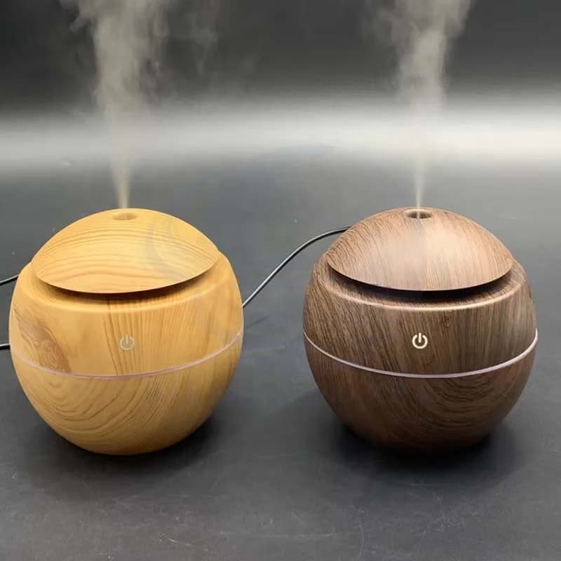 创意圆形喷雾蘑菇加湿器 静音USB空气加湿器 香薰氛围灯木纹加湿器 6