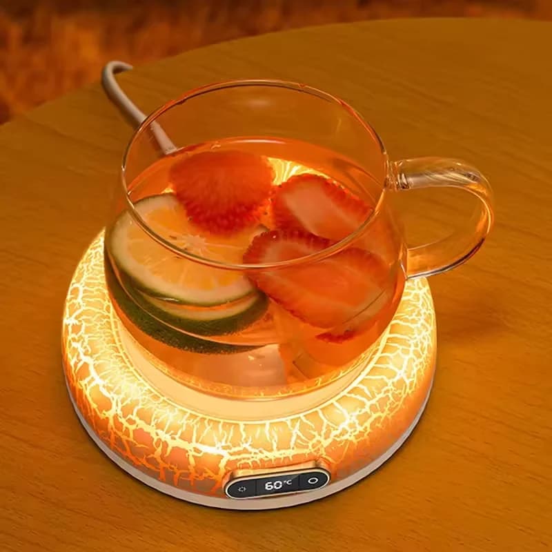黑色大理石纹杯垫加热器 恒温保温杯垫 带LED屏幕 适用于桌面办公 4